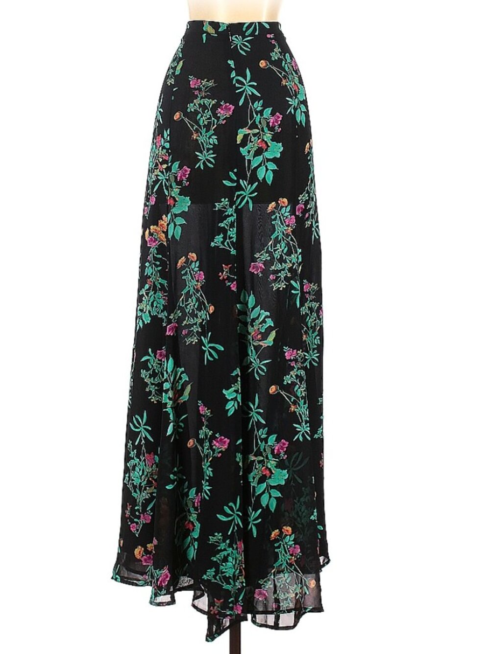 Eva Mendes black floral long skirt, size small